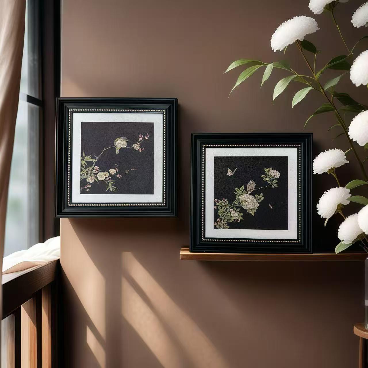 新中式喜鹊登枝砂岩画客厅餐厅玄关装饰挂画SS05