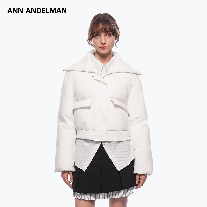 ANN ANDELMAN白色短款女冬季毛织翻领收腰轻薄内胆保暖外套