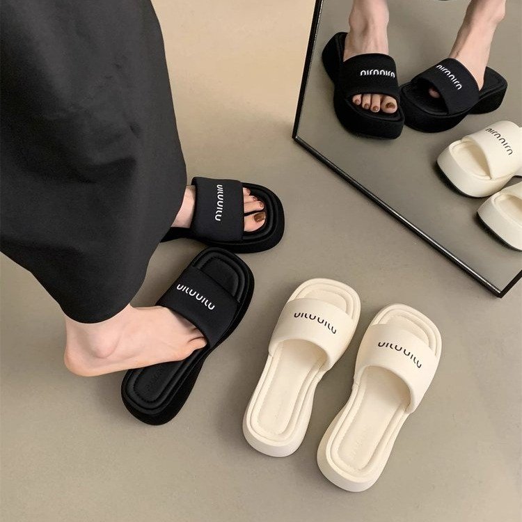 坡跟中国纯色橡胶PU中跟(3-5cm)简约青年日常胶粘鞋拖鞋