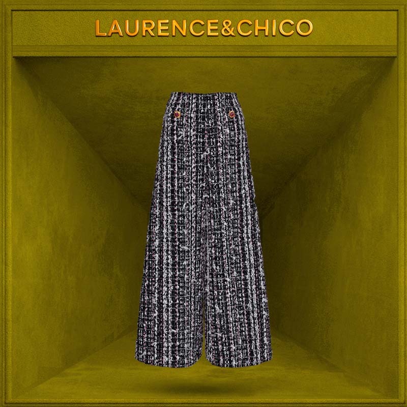 LC灵蛇扣粗花呢阔腿裤，粉墨P5AQ10115004