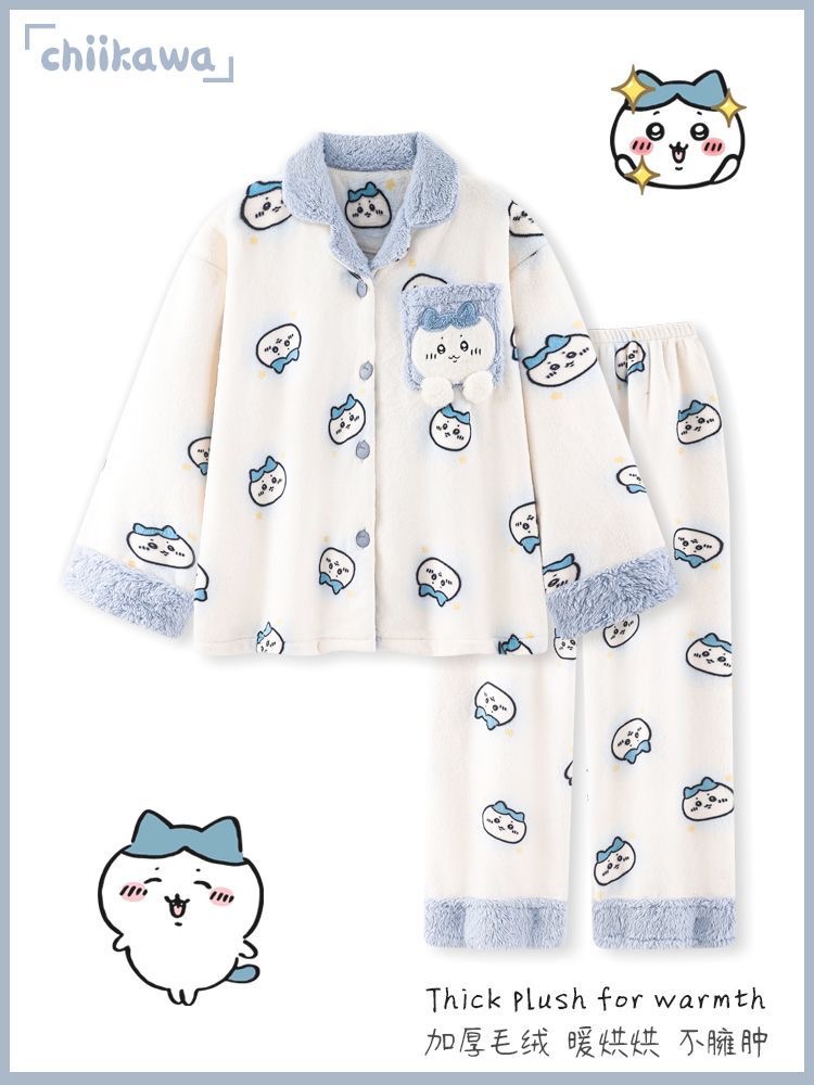 家居服套装女秋冬卡通可爱乖巧小八网红甜美法兰绒