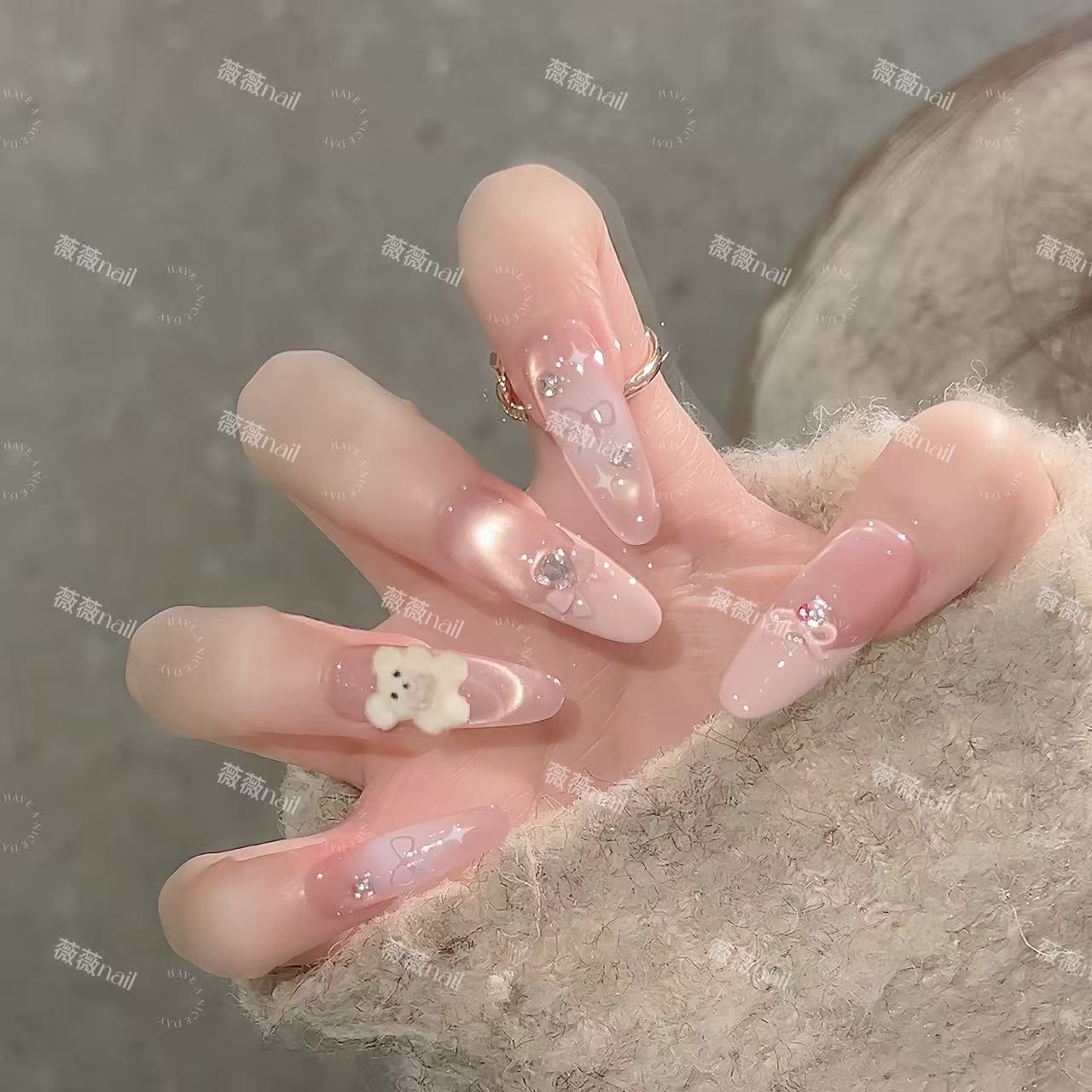 【奶油小熊】法式温柔卡通小熊穿戴甲立体显白可拆卸高级感美甲