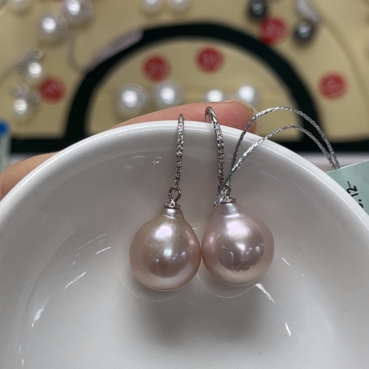 银S925镶嵌淡水珍珠耳饰淡水珍珠 12-13mm 105号