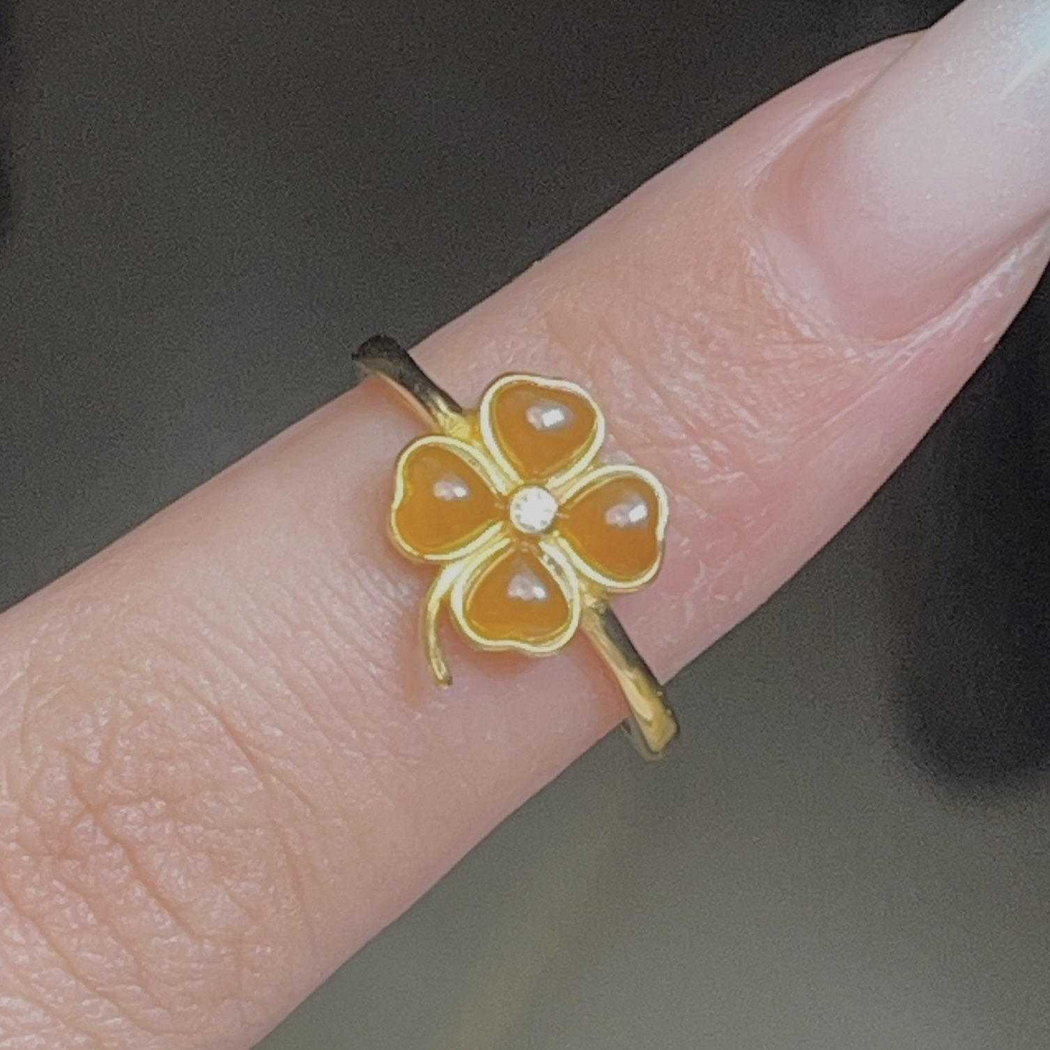 和田玉糖玉s925银四叶草开口戒可调节圈口女款新中式轻奢