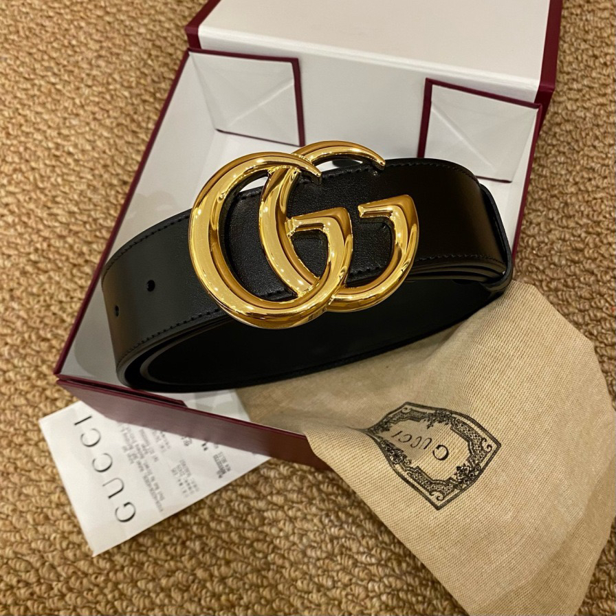 全新未使用 GUCCI/古驰 黑金皮带90尺码