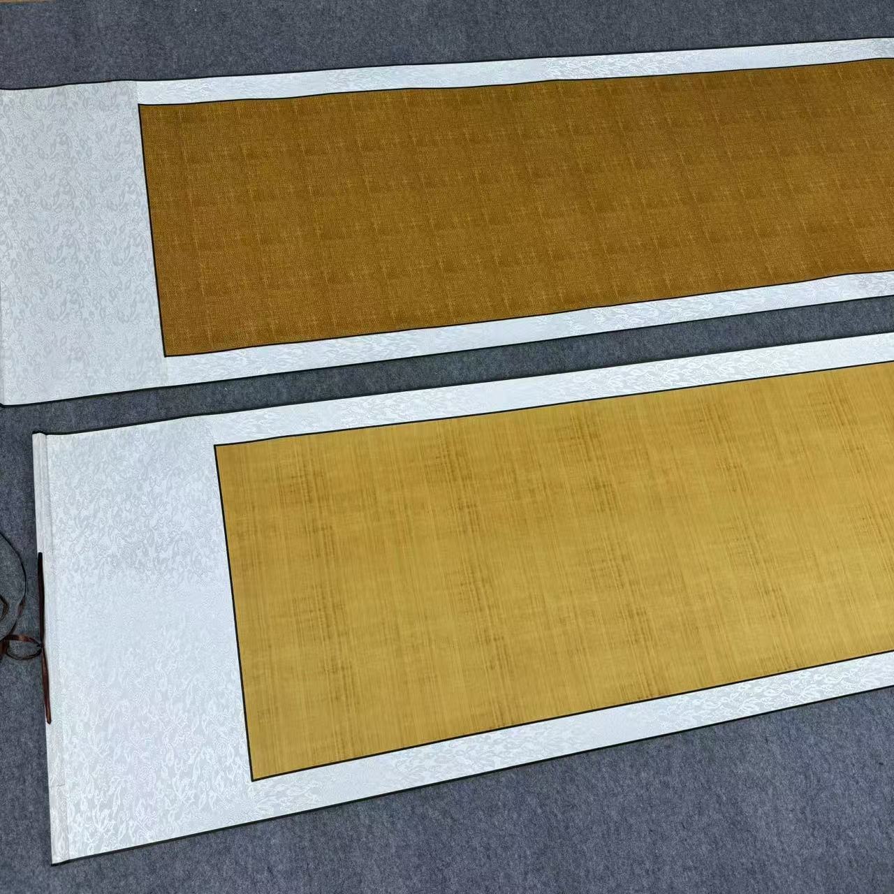 【麻布纹绢布纹横轴-六尺对开】手工蜡染全绫精裱半生熟书法卷轴纸