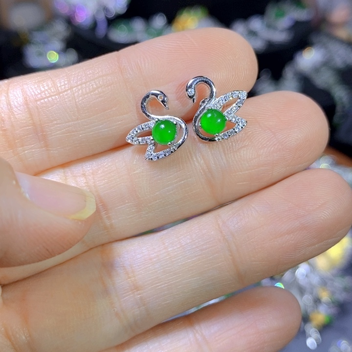 翡翠戒指银S925镶嵌天然翡翠