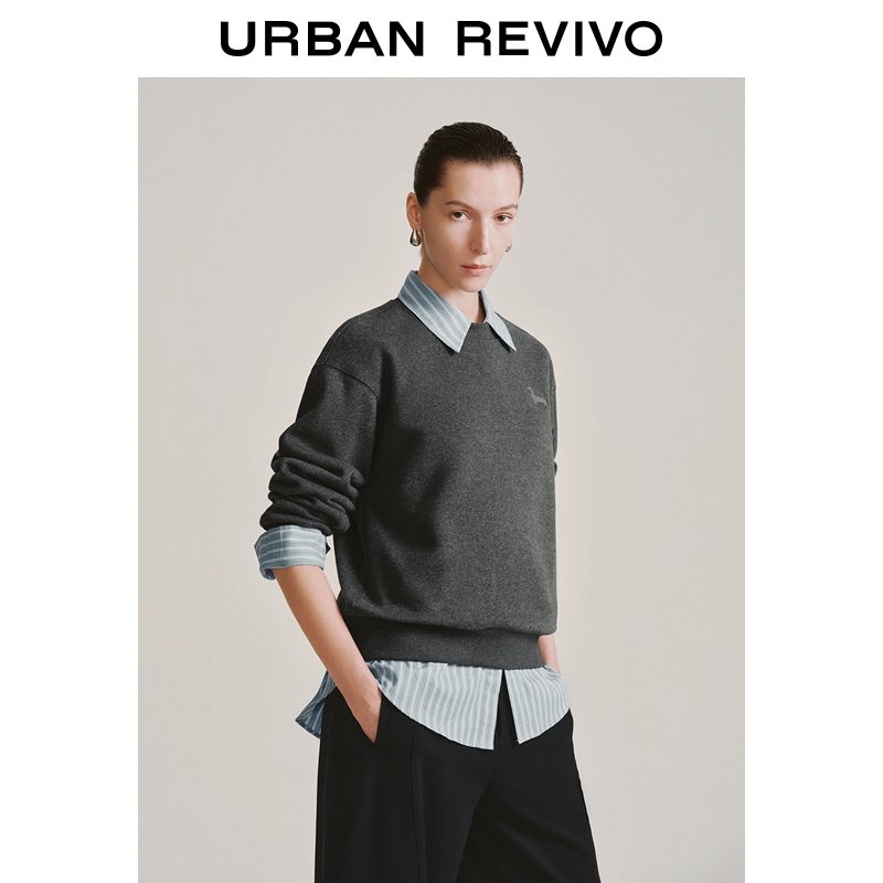 UR2025冬季新款女装气质简约小狗刺绣圆领卫衣UWM450218