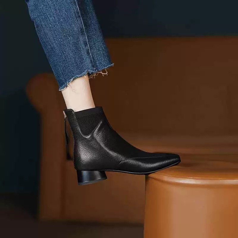 7362法式复古小皮鞋粗跟鞋方头单靴女2025年秋季新款深口女鞋