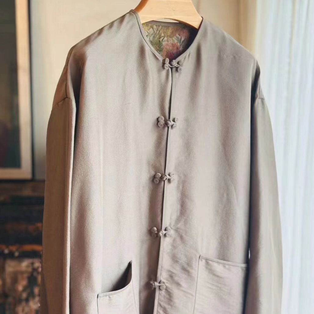 新中式桑蚕丝双宫丝盘扣上衣外套衬衫