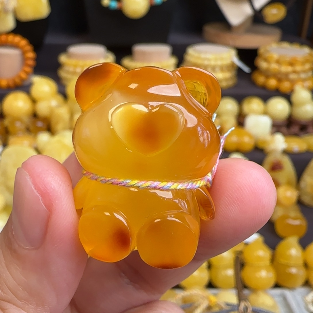 琥珀未镶嵌吊坠(不含链)天然焦皮料蜜蜡小熊吊坠
