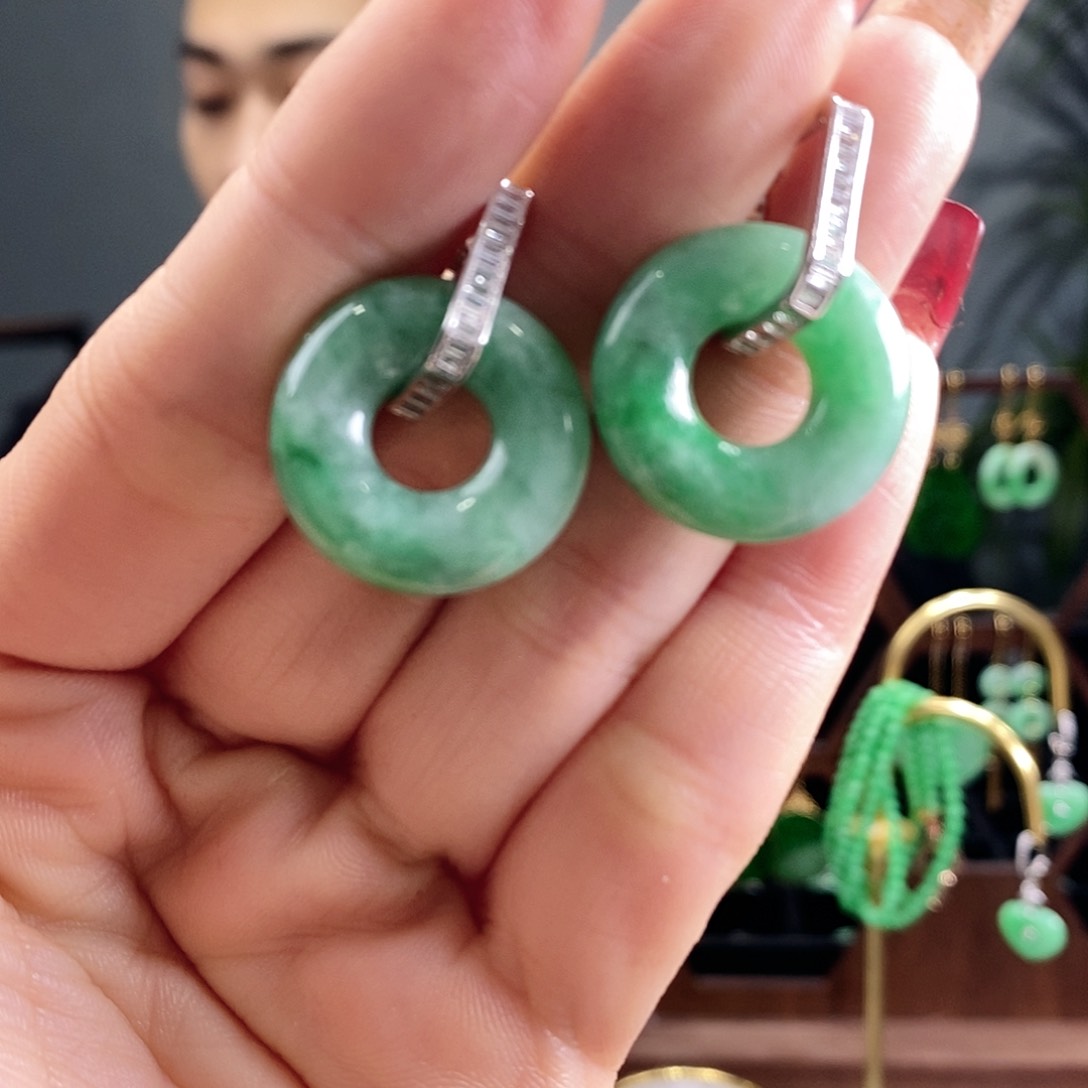 翡翠耳饰银S925镶嵌翡翠