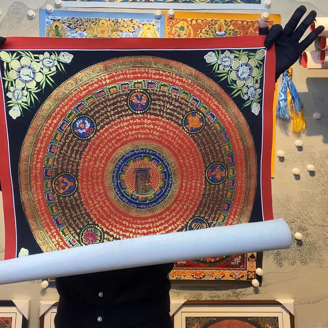 卷轴画纯手绘六字真言唐卡50尺