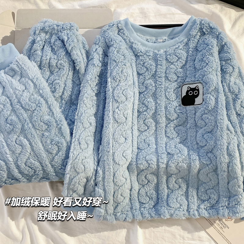 女童珊瑚绒睡衣秋冬季加厚保暖套装女孩中大童儿童家居服法兰绒冬