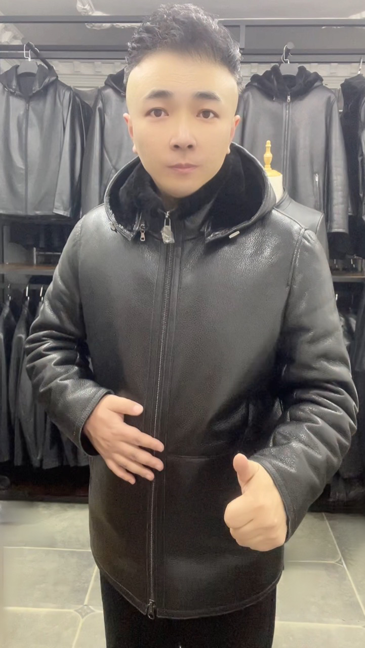 男士高端真皮，羊皮羊毛保暖外套（中长款）