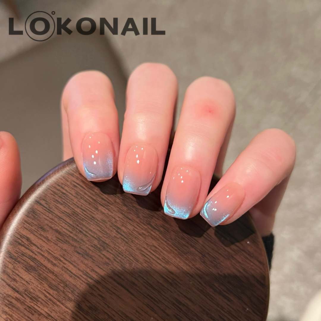 「粉雾海」裸色腮红渐变海蓝宝猫眼简约纯欲感显白气质纯手工穿戴甲