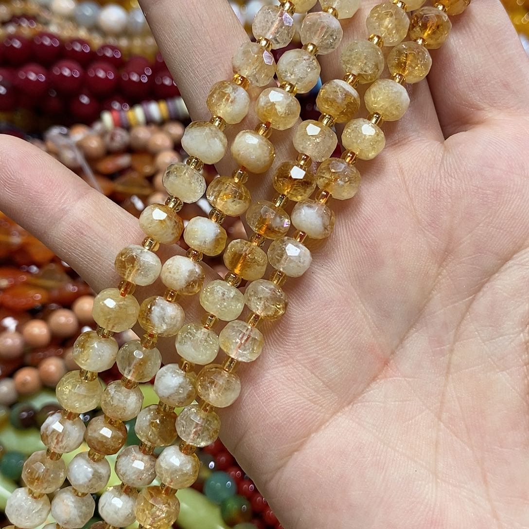 玛瑙/玉髓未镶嵌珠宝半成品黄塔晶一条卡8mm