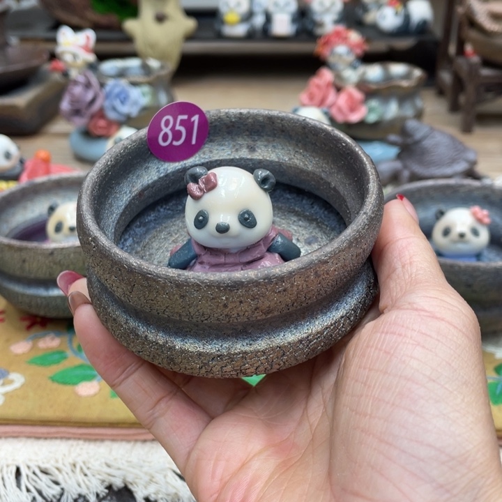 微***笑熊猫柴烧裙子熊猫杯