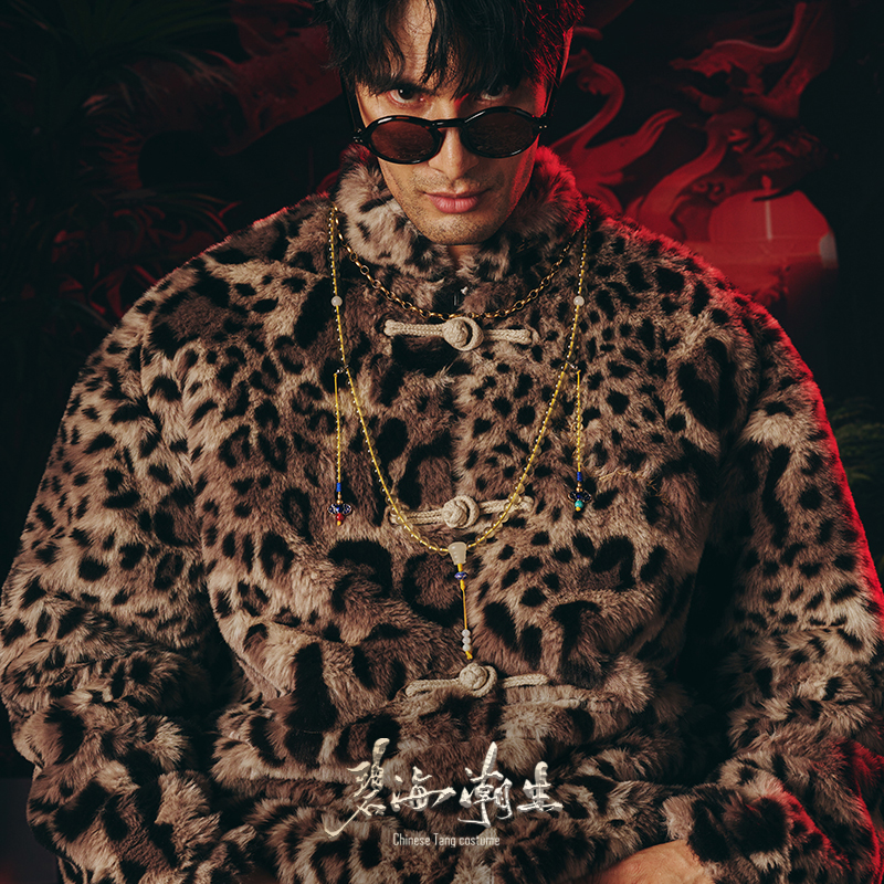 碧海潮生【云豹】双面穿秋冬新款中国风国潮印花保暖毛绒唐装外套