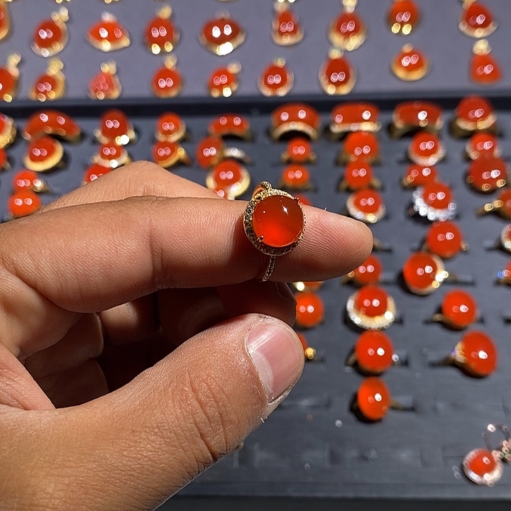 南红玛瑙戒指银S925镶嵌