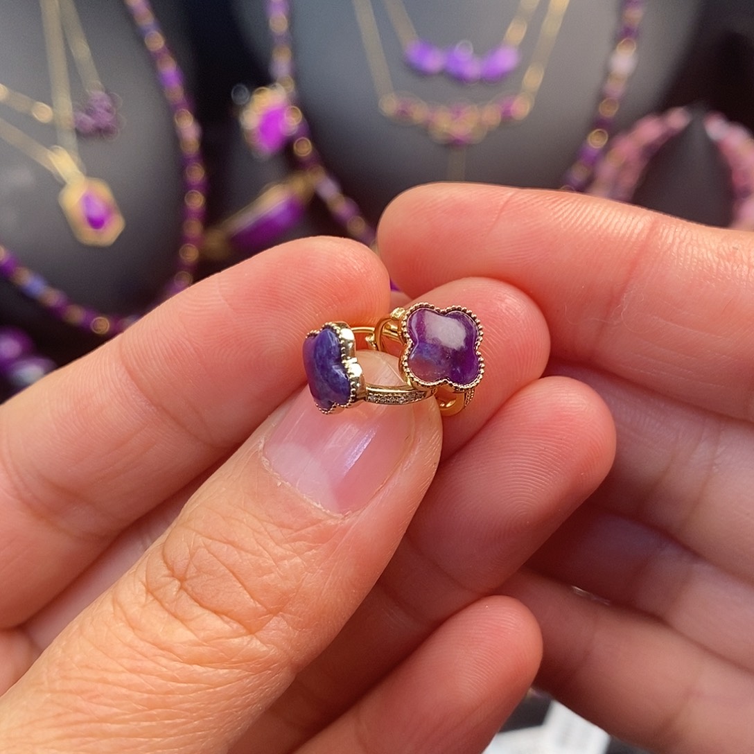 苏纪石（舒俱来）耳饰18K金镶嵌