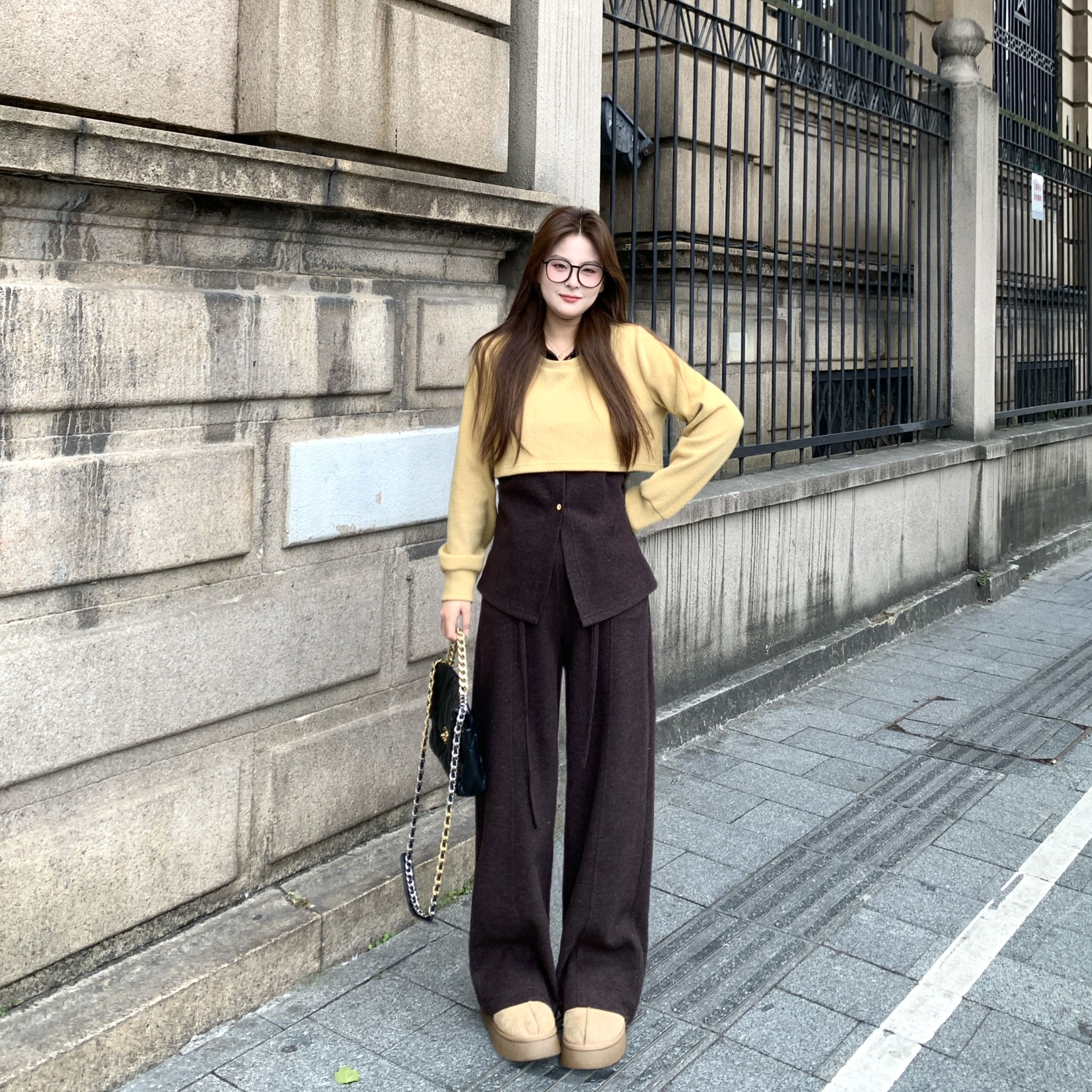 盈盈&南岛风大码女装时尚真两件上衣冬胖mm加厚长裤套装ZYY2625