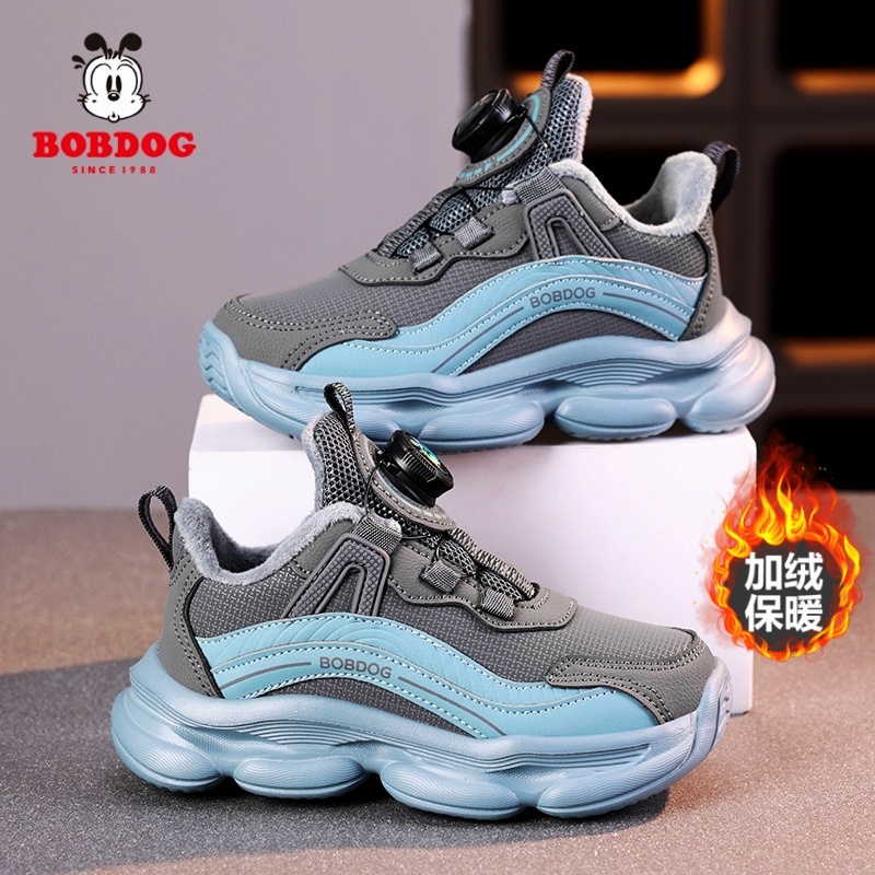 巴布豆童鞋男童棉鞋2025秋冬季新款皮面加绒保暖男孩子儿童运动鞋