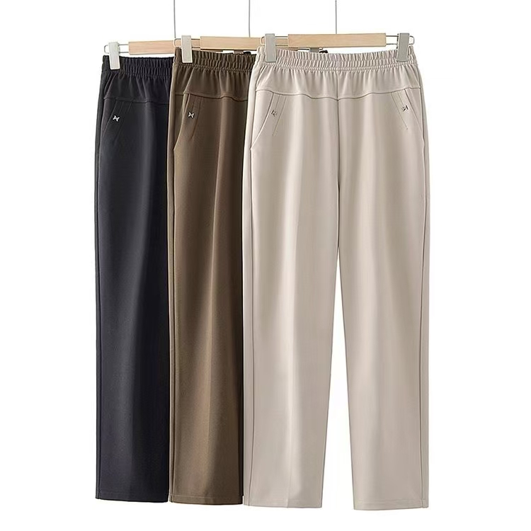 2025春秋新款中老年妈妈装直筒宽松高腰松紧腰休闲裤