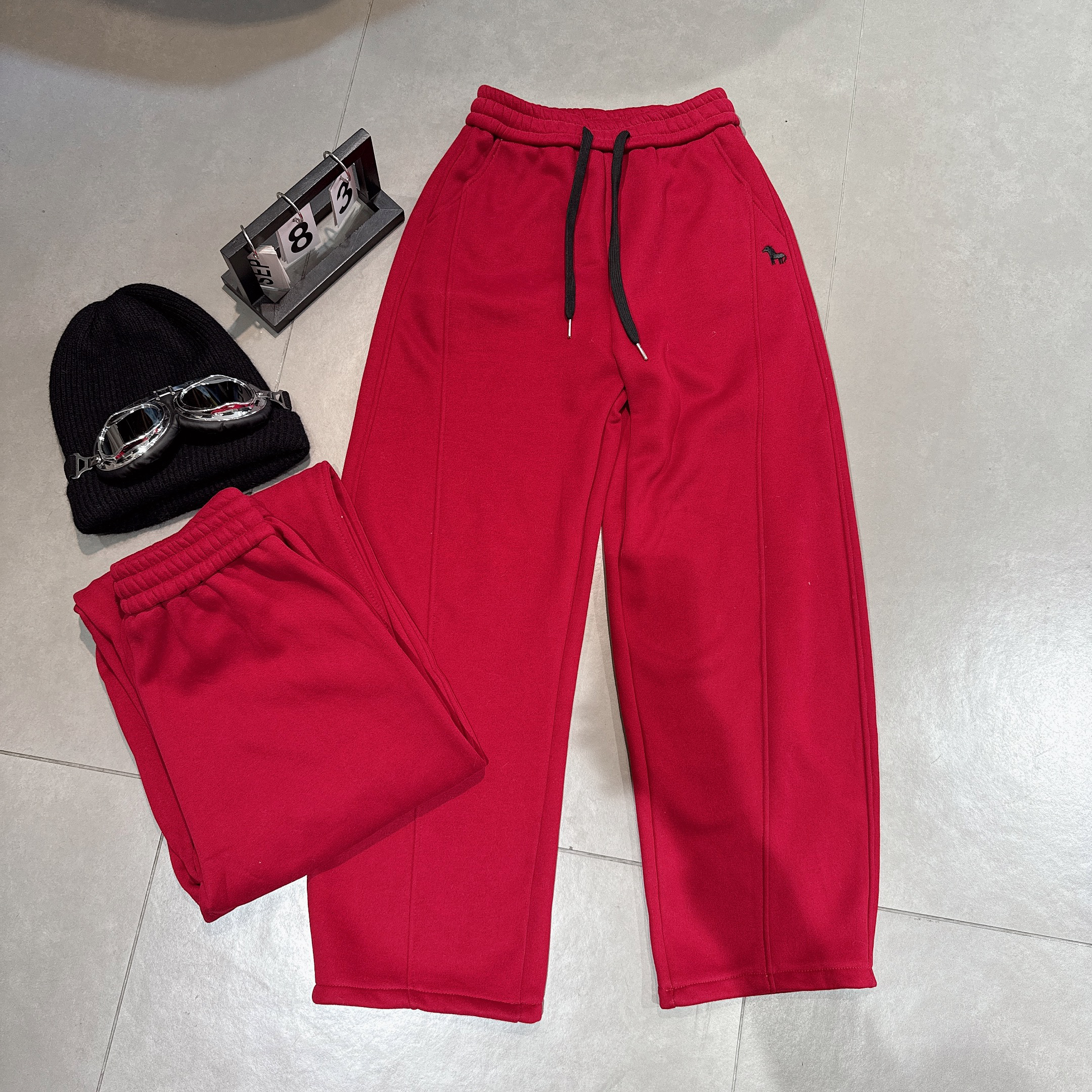 【丫头一姐精选】新款红色加绒裤子加厚弯刀长裤阔腿裤