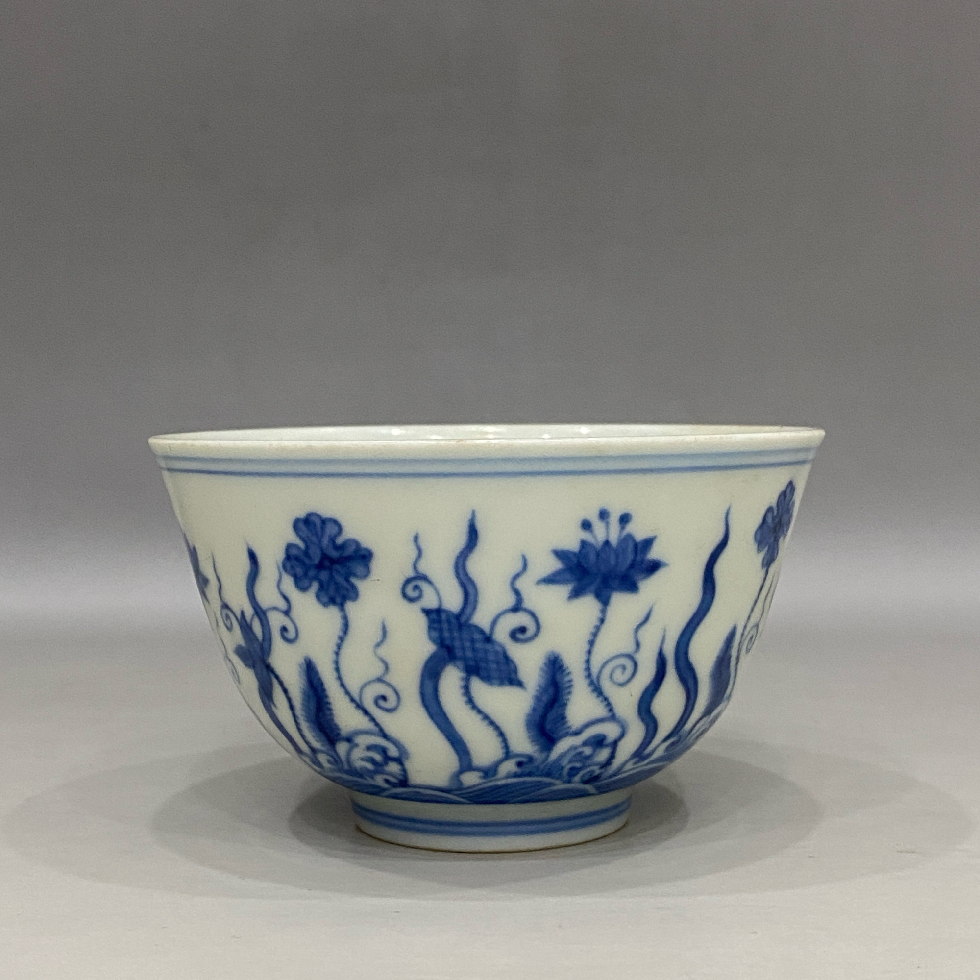 仿古瓷 仿古青花鱼藻纹杯