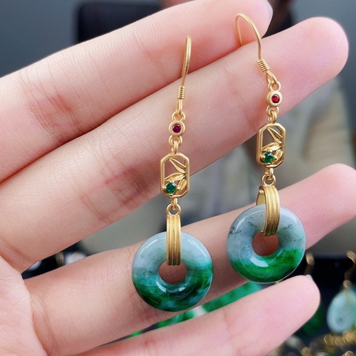 翡翠耳饰银S925镶嵌饰品