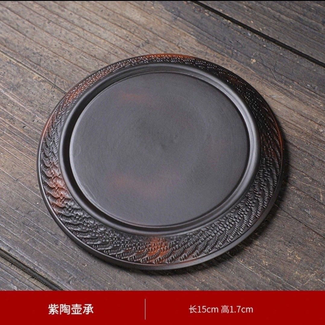 紫陶跳刀纹壶承功夫茶具泡茶壶刻花浮雕隔热（陈荣火）