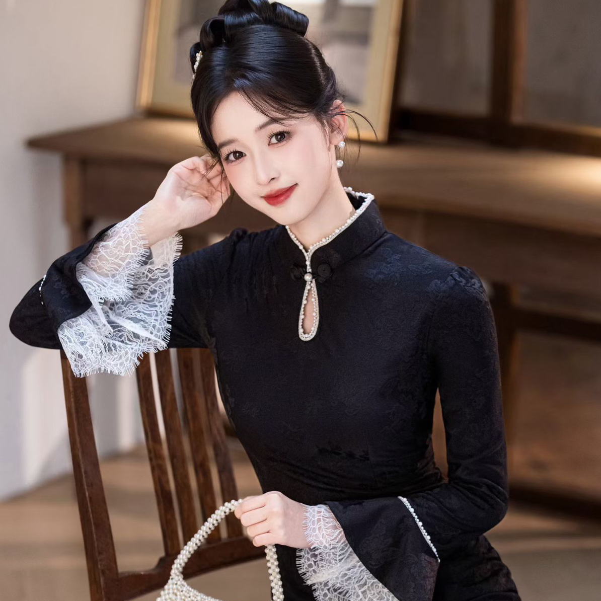 【雅衣阁】新款秋冬显瘦长款旗袍连衣裙