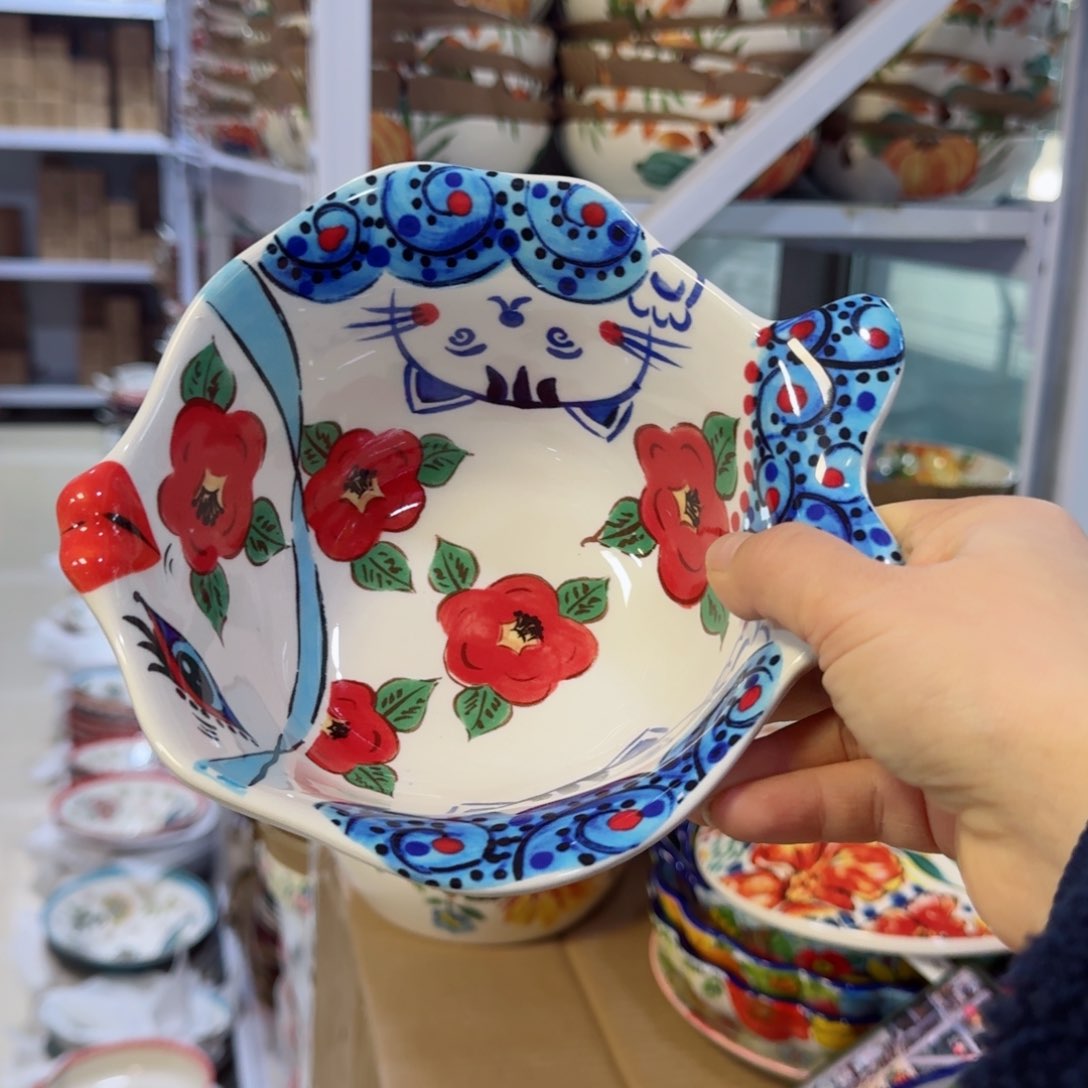 陶瓷7英寸猫鱼碗一只