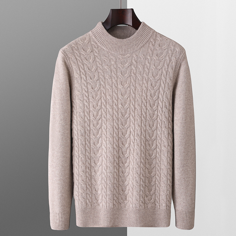 高端商务男士小半高加厚圆领纯色羊毛衫时尚百搭休闲针织衫