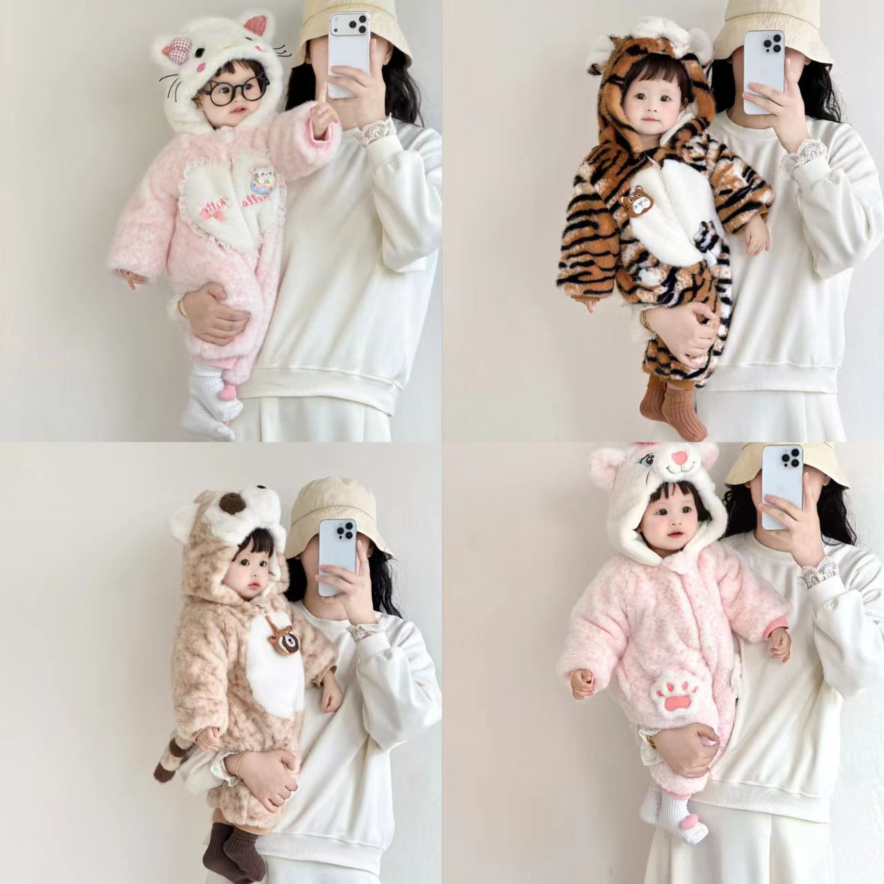 婴儿冬季衣服宝宝毛茸茸连体衣加厚夹棉外出服可爱超萌卡通爬服