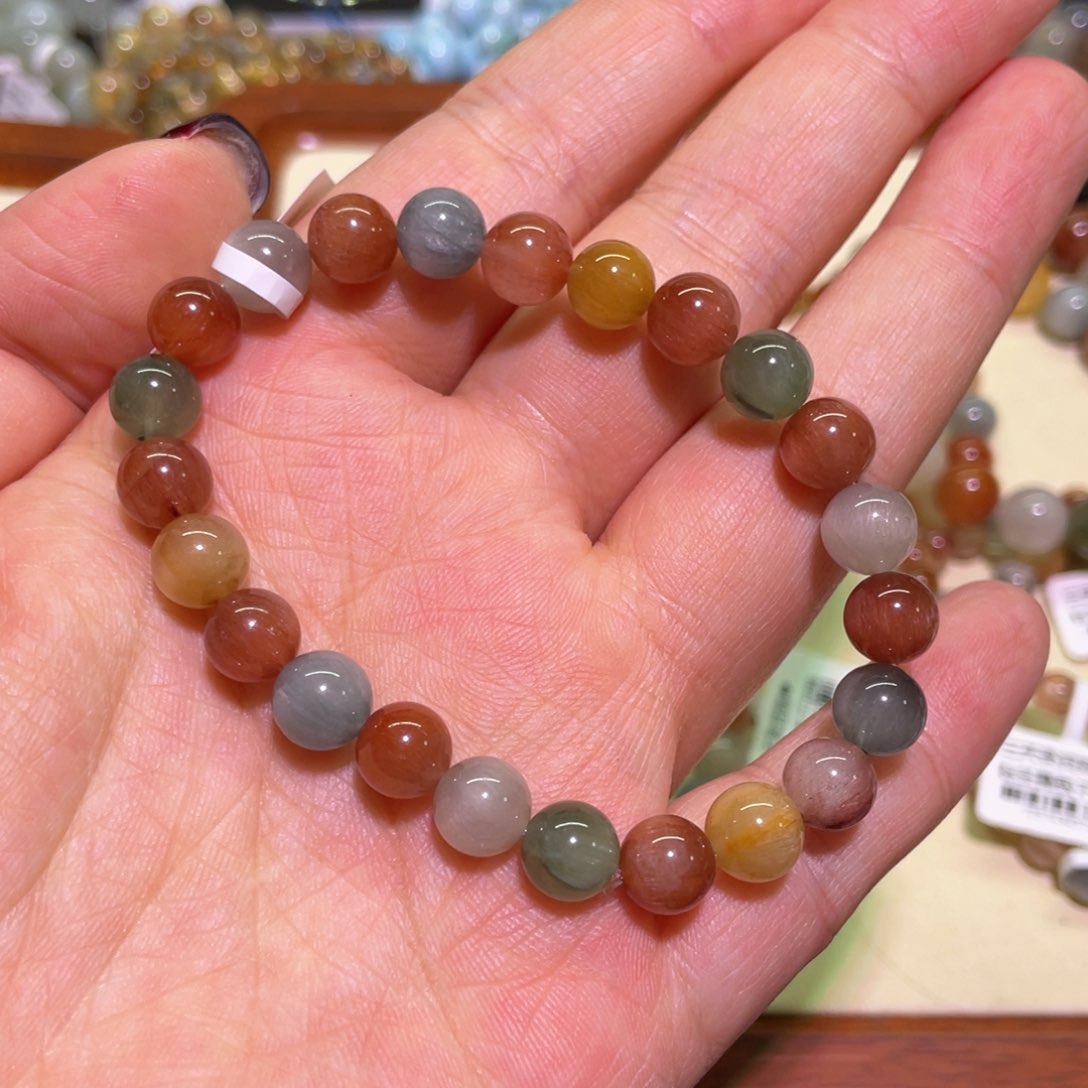 水晶手链未镶嵌8mm彩兔毛