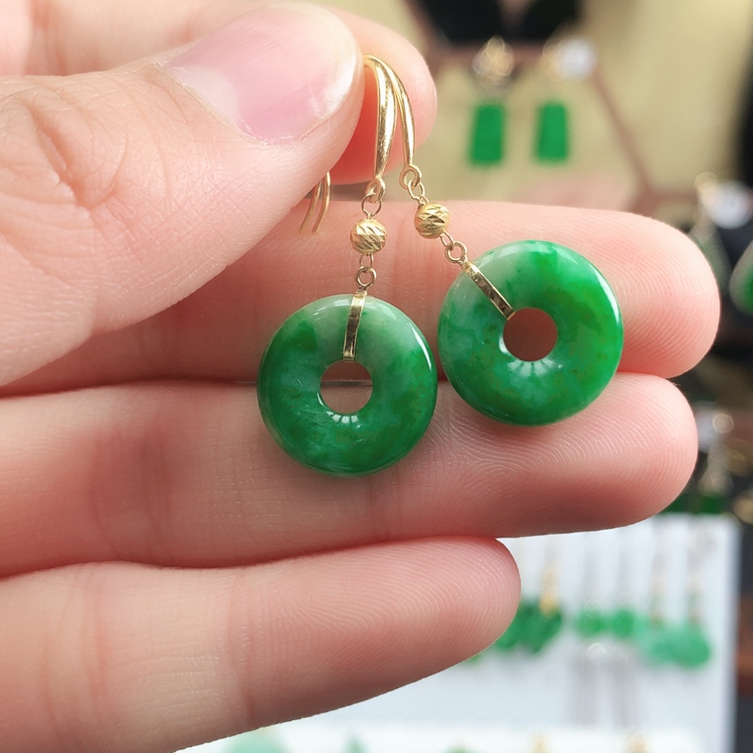 翡翠耳饰18K金镶嵌耳饰