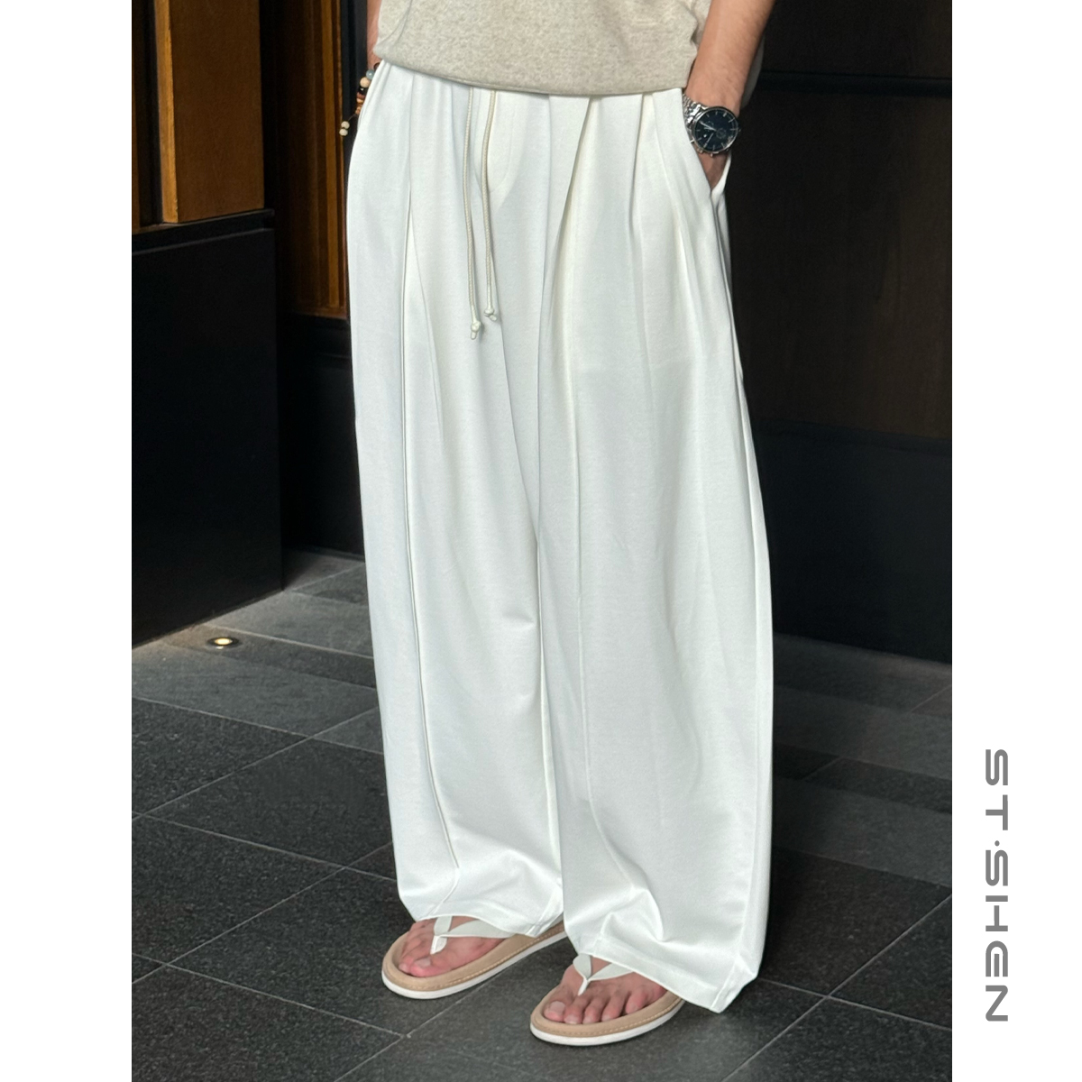 【ST·Shen】早秋冰感丝滑垂感立裁压褶阔腿直筒休闲裤情侣款2183