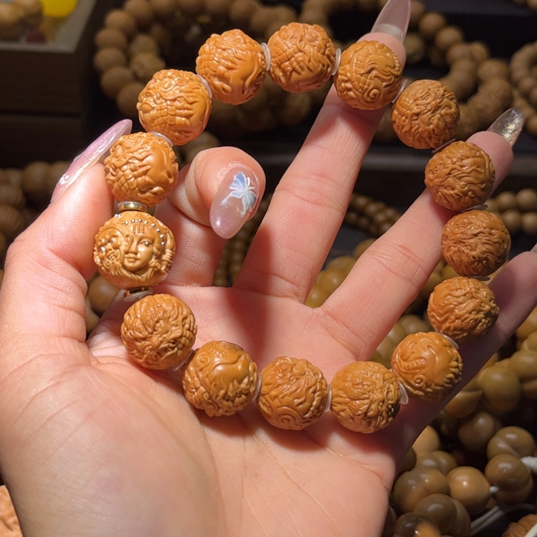 吊坠猴头核桃16+龙珠手串全品无瑕无药聚宝盆料雕刻