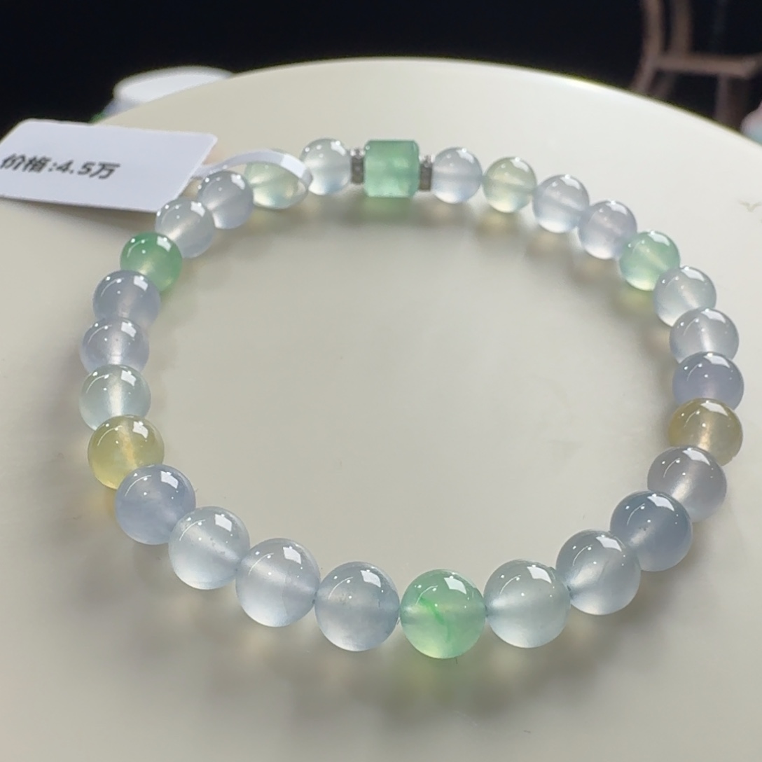 翡翠未镶嵌手链高冰玻马卡龙单圈卡6mm