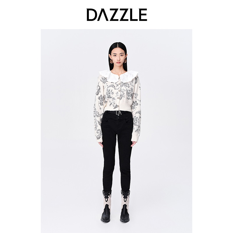 DAZZLE地素冬女款复古提花毛衣开衫外套2E4E529