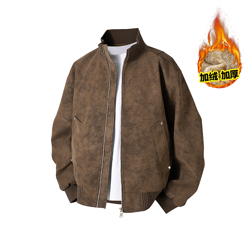 羅萨门美式立领pu皮衣外套男秋冬季宽松百搭复古潮流短款夹克男装