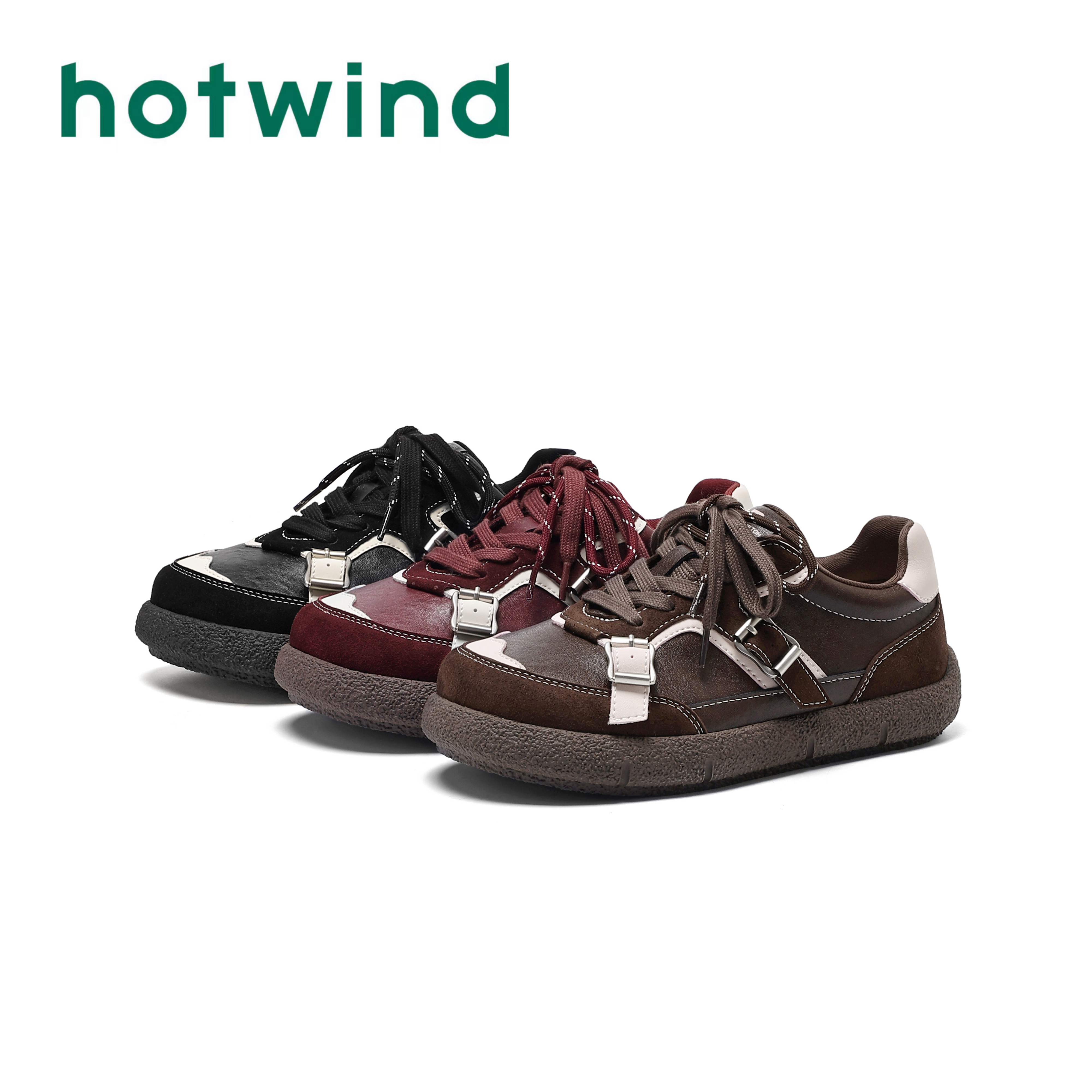 Hotwind/热风休闲搭扣运动鞋25新款复古德训休闲拼色芭蕾阿甘鞋女
