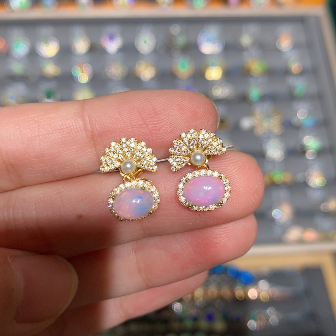 银S925镶嵌欧泊欧泊耳饰y