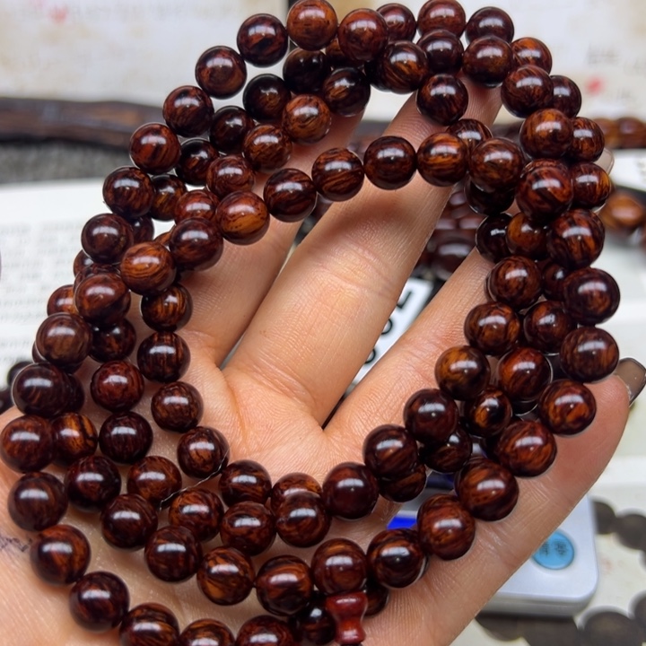 手串/手链花梨木类海南红降08-108圆珠黑金天花板超一档24
