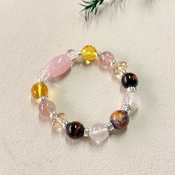 【六六中古】水晶虎眼石草莓晶紫幽灵手串as2394