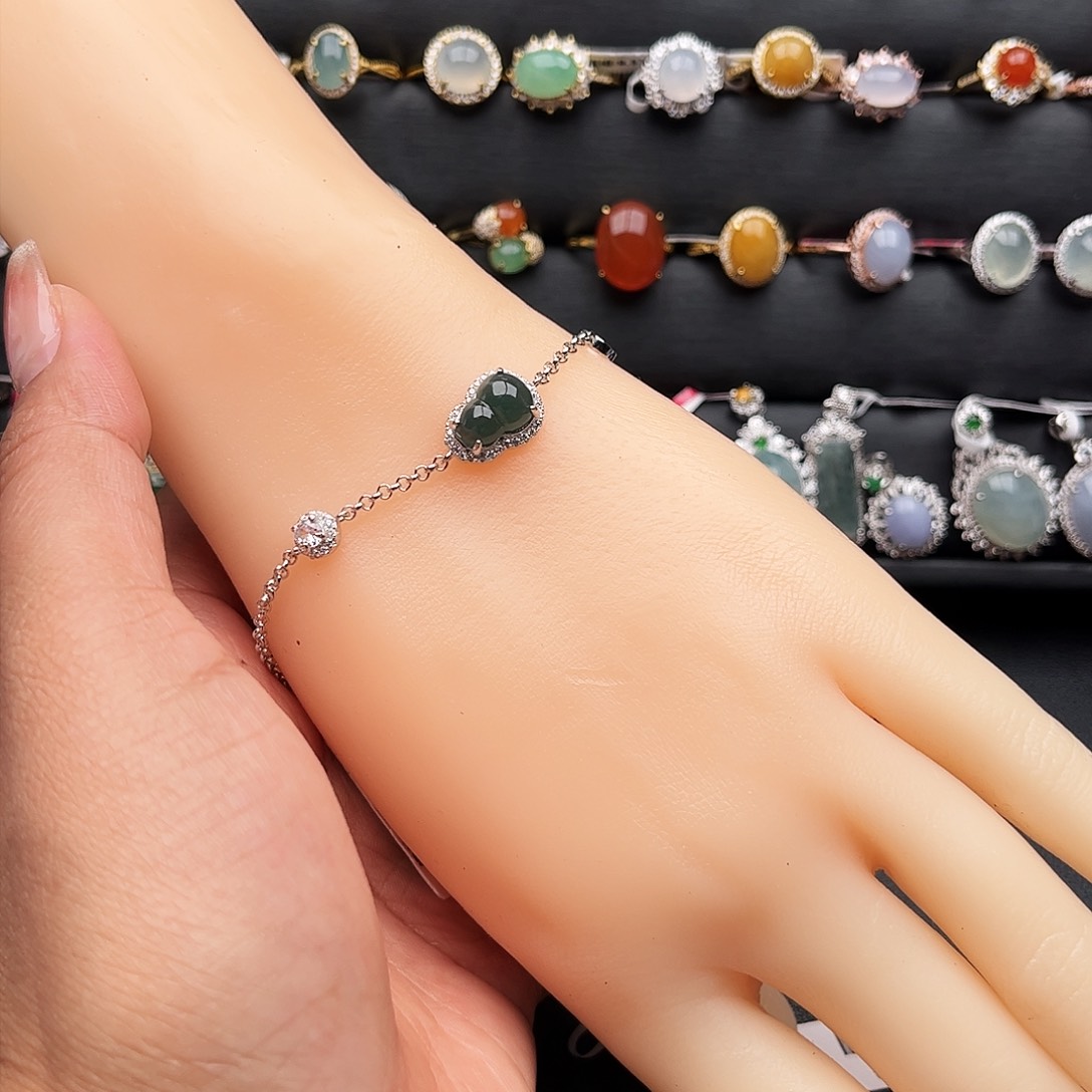 翡翠戒指银S925镶嵌缅甸天然A货翡翠手链