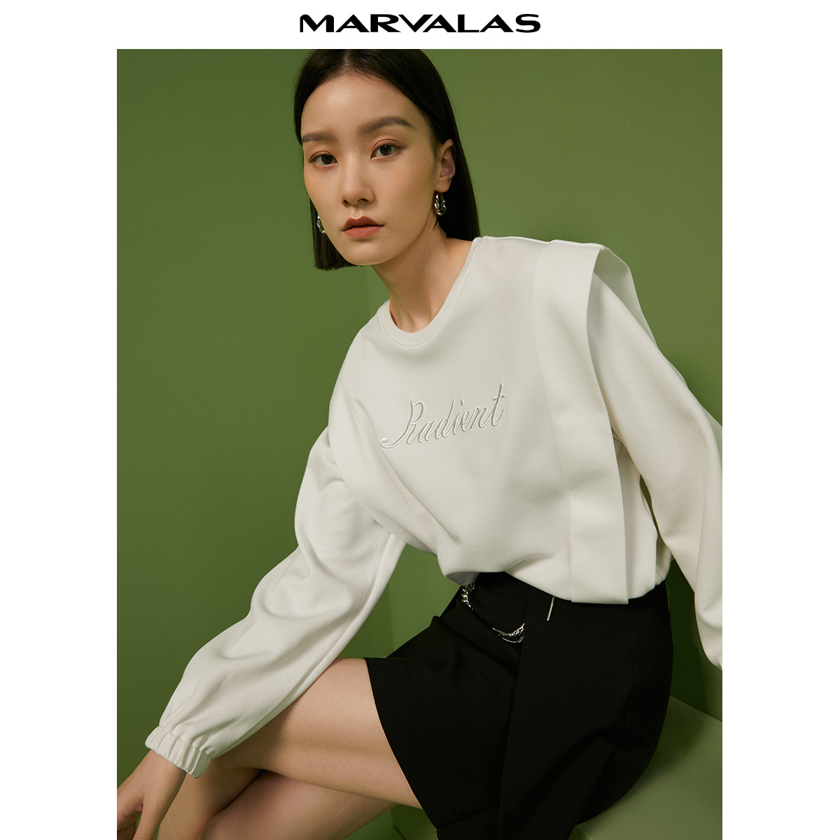 【大瑶专属】纯色卫衣女套头造型感长袖简约抽绳圆领上衣M331305