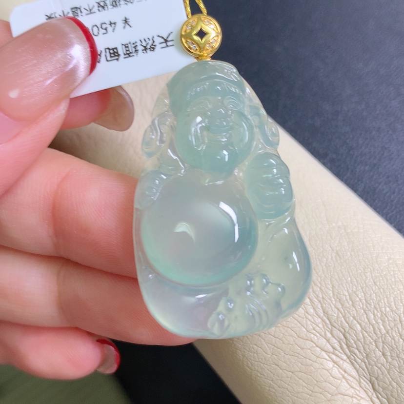 【闪购商品】翡翠18K金镶嵌颈饰财神